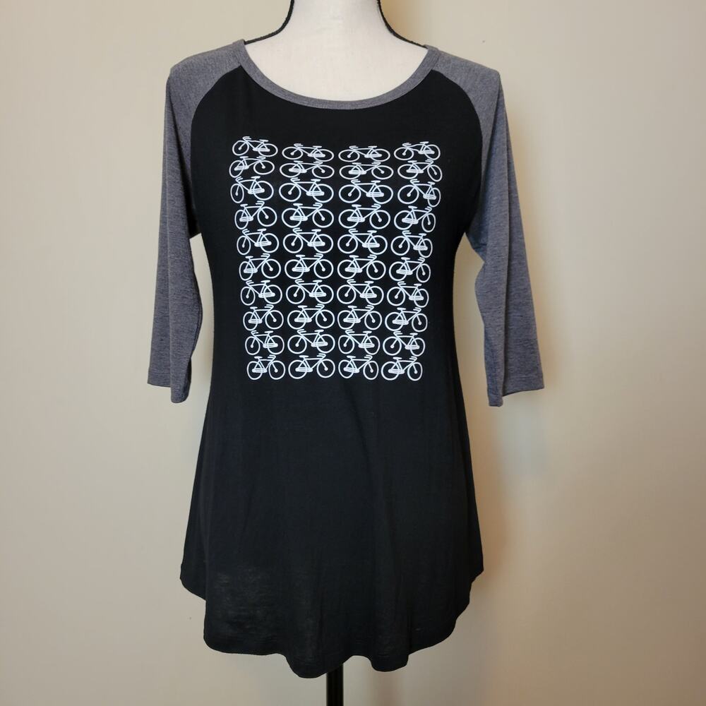 L A Soul Women's M Graphic T-Shirt Top Bicycles Scoop Neck Black Gray White